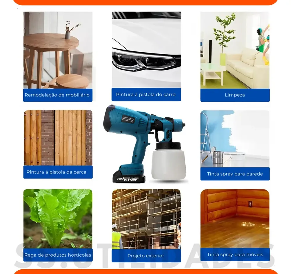 Pulverizadora Eletrica De Pintura Sem Fio 200w 1000ml Portátil 2 Baterias Profissional