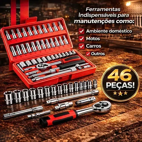 Kit Chave Catraca 46 Peças com Soquetes e Chaves Allen Profissional
