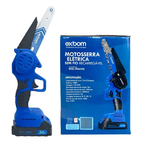 Motosserra Portátil 36V Corte Preciso Potencia 1200W + Acessórios