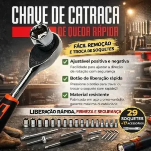 Kit Chave Catraca 46 Peças com Soquetes e Chaves Allen Profissional