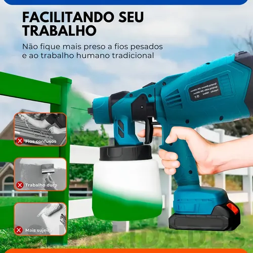 Pulverizadora Eletrica De Pintura Sem Fio 200w 1000ml Portátil 2 Baterias Profissional