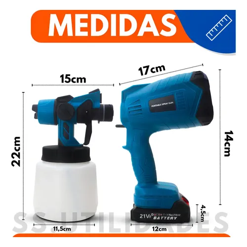 Pulverizadora Eletrica De Pintura Sem Fio 200w 1000ml Portátil 2 Baterias Profissional