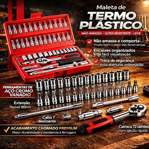 Kit Chave Catraca 46 Peças com Soquetes e Chaves Allen Profissional